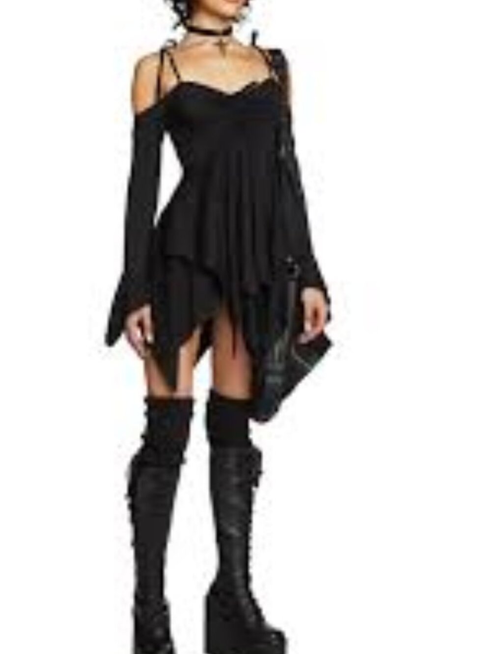 Dollskill Current Mood NEW Off the Shoulder Mini Dress Black Goth XXL